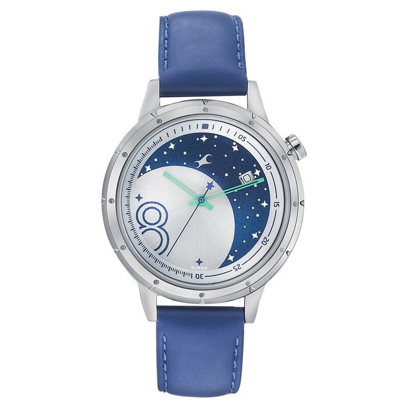 Fastrack Space Rover Quartz Analog with Date Silver Dial Leather Strap ...