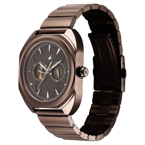 Fastrack Wild Analog with Brown Dial Brown Metal Strap Watch for Guys - image number 5