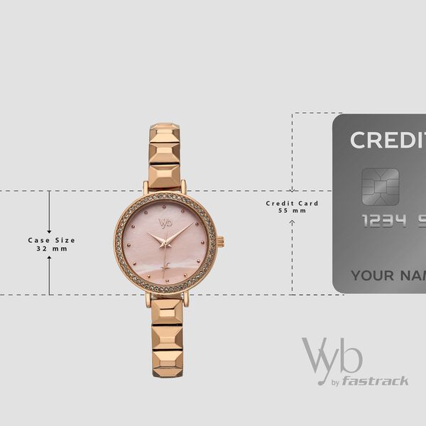 Vyb Enigma By Fastrack Quartz Analog Pink Dial Rose Gold Metal Strap Watch For Girls - image number 3