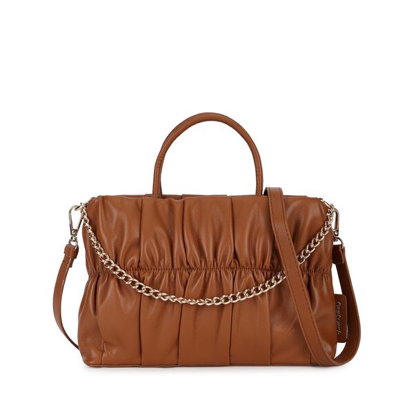 Gathered faux leather satchel - image number 0