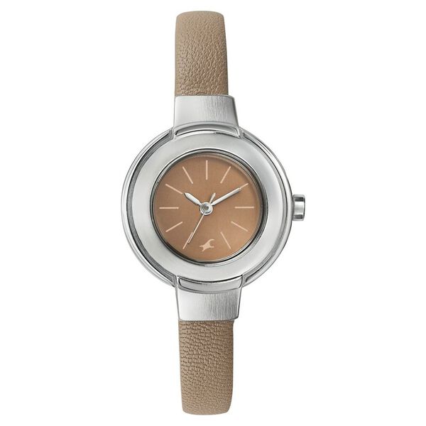 Fastrack Quartz Analog Beige Dial Leather Strap Watch for Girls - image number 0