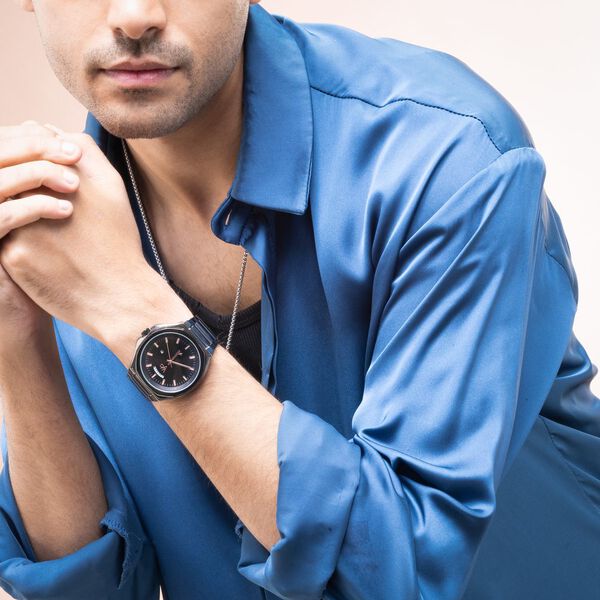 Vyb Orion By Fastrack Quartz Analog Black Dial Metal Strap Watch For Guys - image number 6