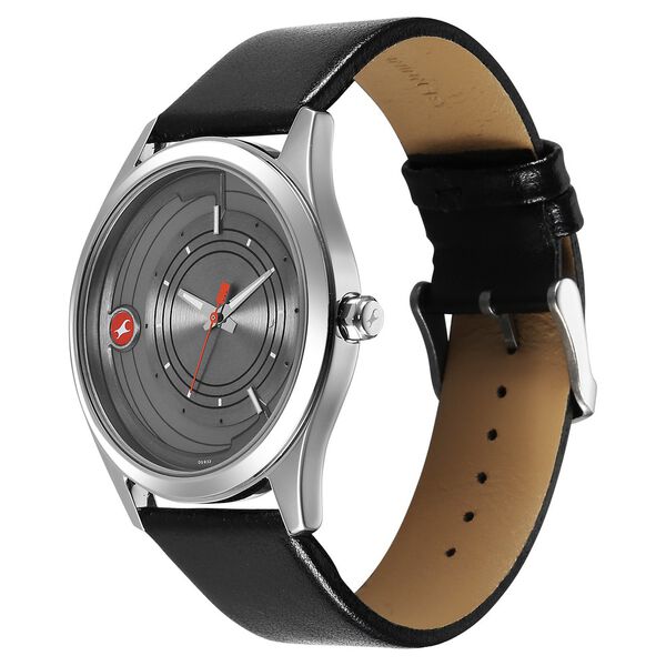 Fastrack Groove Quartz Analog Grey Dial Black Leather Strap Watch For Guys - image number 2