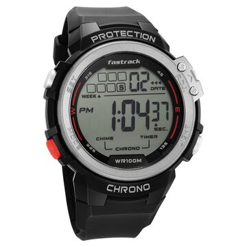 Fastrack Digital Dial Black Silicone Strap Watch For Guys