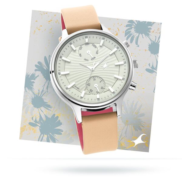 Fastrack Ruffles Quartz Multifunction Beige Dial Leather Strap Watch for Girls - image number 0
