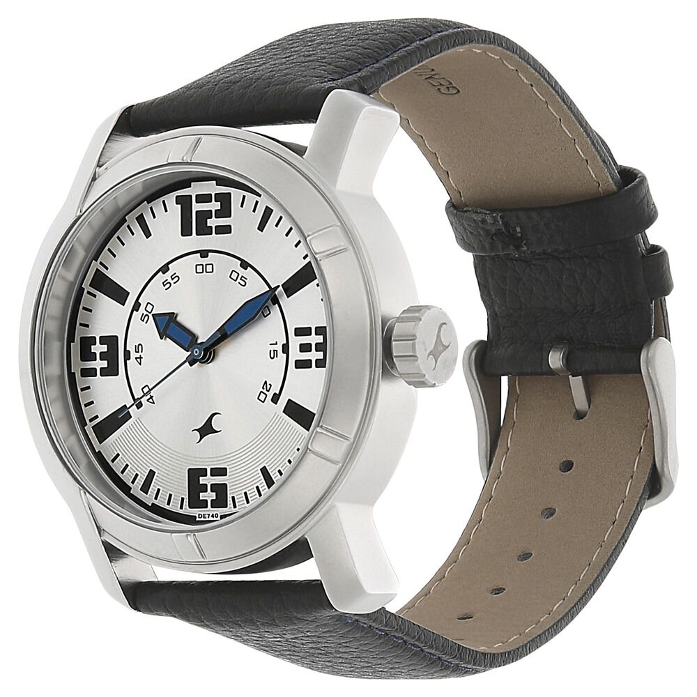 Fastrack Quartz Analog Silver Dial Leather Strap Watch for Guys