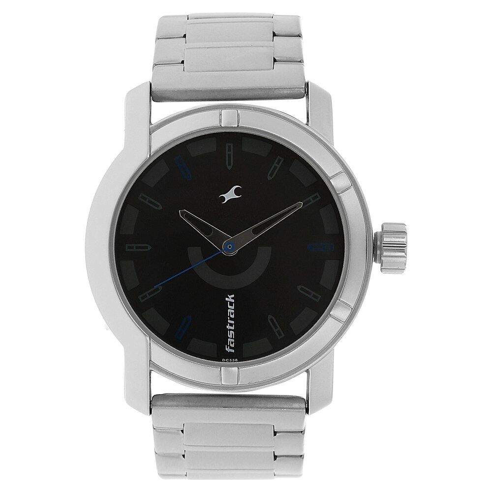 Fastrack Quartz Analog Black Dial Stainless Steel Strap Watch for Guys