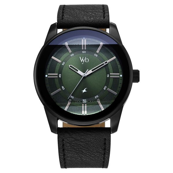 Vyb Drift By Fastrack Quartz Analog Green Dial Leather Strap Watch For Guys - image number 2