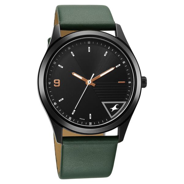 Fastrack Stunners Quartz Analog Black Dial Green Leather Strap Watch For Guys - image number 1