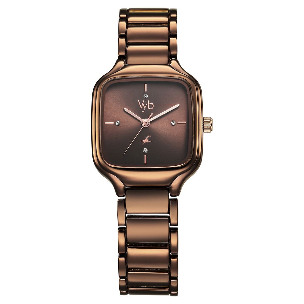 Buy Online Fastrack Vyb Minimalist Quartz Analog Brown Dial Metal Strap Watch For Girls fv60024qm01w Fastrack