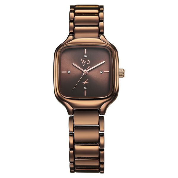Fastrack Vyb Minimalist Quartz Analog Brown Dial Metal Strap Watch For Girls - image number 1