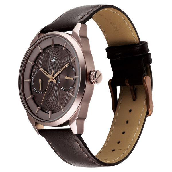 Fastrack Tick Tock Multifunction with Hazelnut Brown Dial Leather Strap Watch for Guys - image number 2