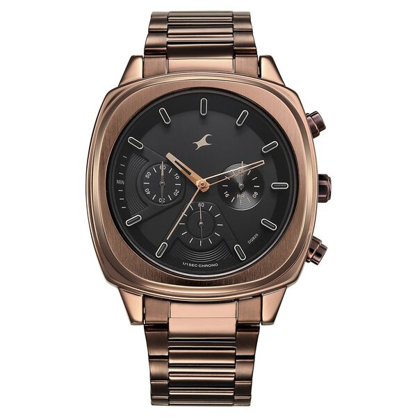 Fastrack Kronos Chronograph Black Dial Brown Stainless Steel Strap Watch For Guys - image number 0
