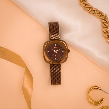 Vyb Runway By Fastrack Quartz Analog Brown Dial Metal Strap Watch For Girls