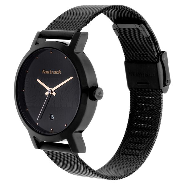 Fastrack Animal Print Quartz Analog with Date Black Dial Stainless Steel Strap Watch for Girls - image number 3