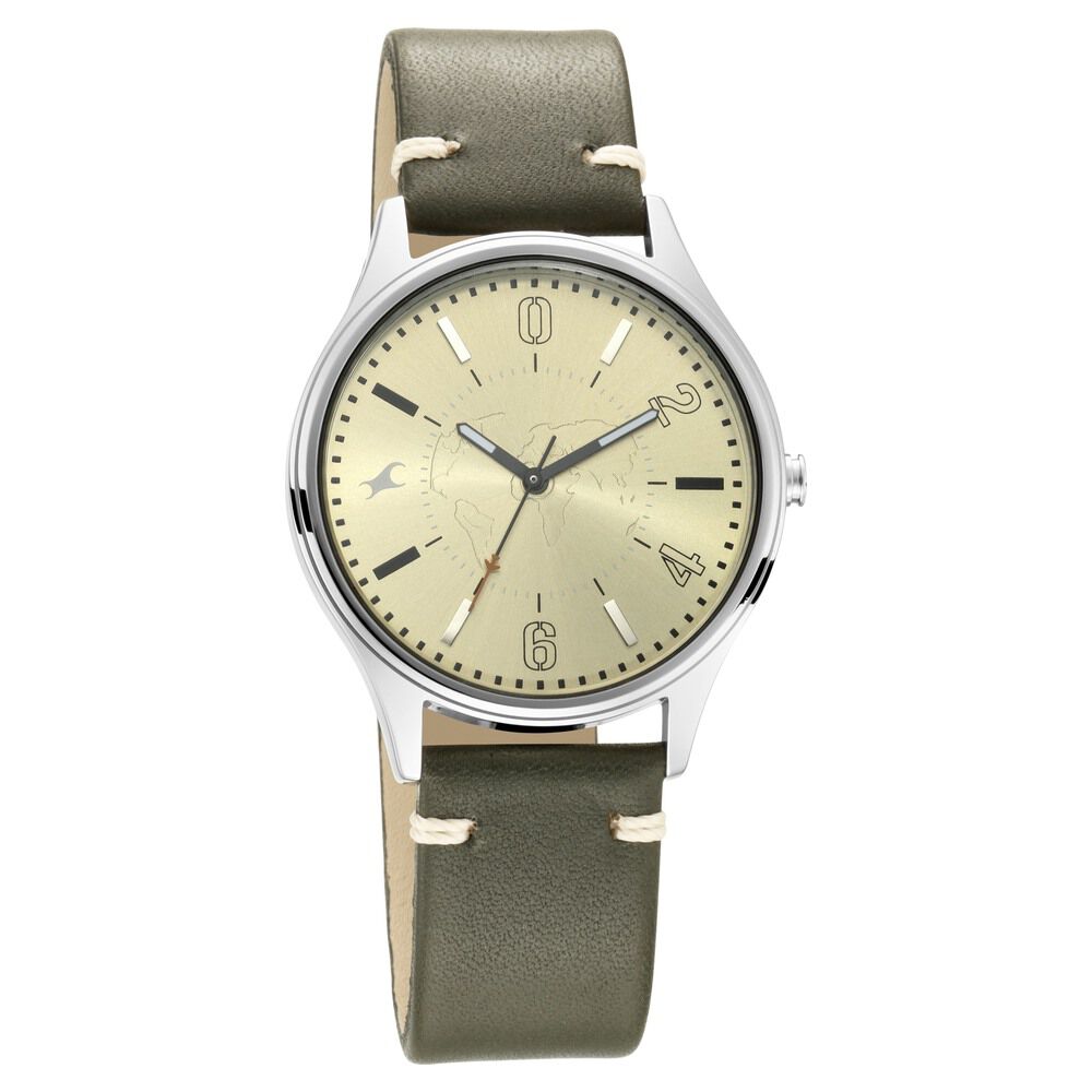 Fastrack Tripster Quartz Analog Green Dial Leather Strap Watch for