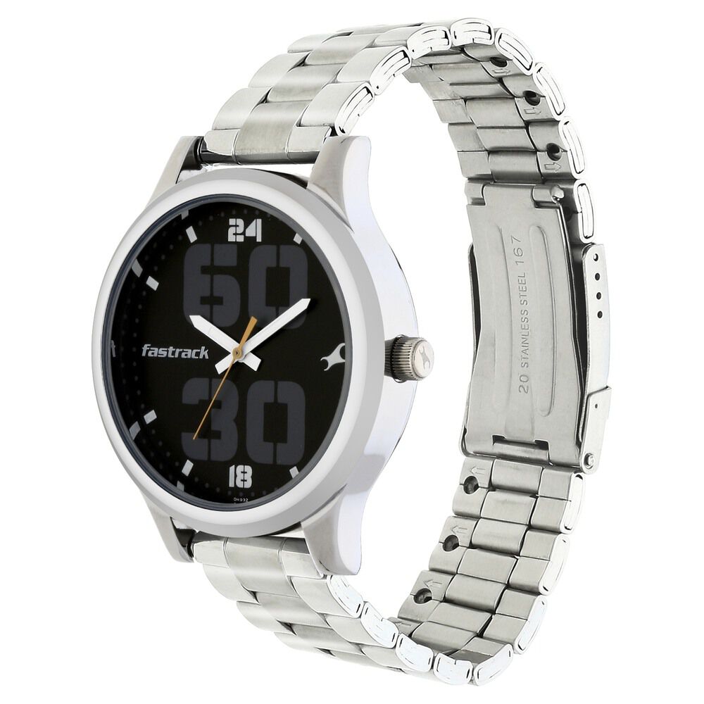 Buy Online Fastrack Bold Quartz Analog Black Dial Stainless Steel Strap Watch for Guys 38051sm07 p Fastrack