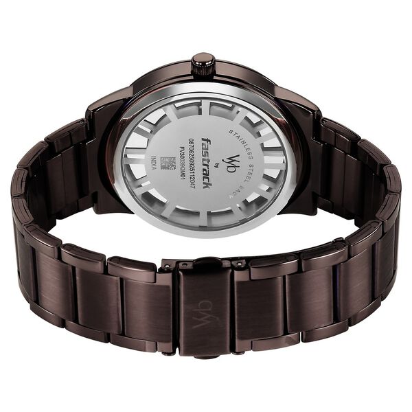 Vyb Horizon By Fastrack Quartz Analog Black Dial Brown Stainless Steel Strap Watch For Guys - image number 6