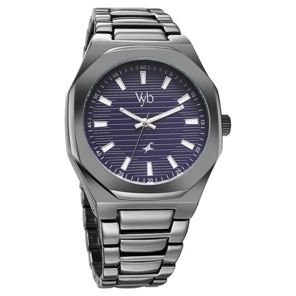 Fastrack Vyb Limitless Quartz Analog Blue Dial Grey Color Metal Strap Watch For Guys - image number 2