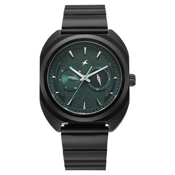 Fastrack Wild Analog with Green Dial Black Metal Strap Watch for Guys