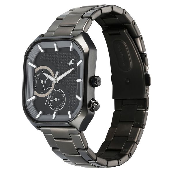Fastrack Groove Multifunction Black Dial Metal Strap Guy's Watch with Lume indices - image number 2