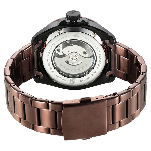Fastrack Automatics Black Dial Brown Stainless Steel Strap Watch For Guys - image number 5
