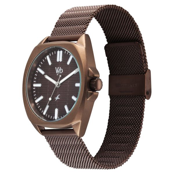 Vyb Aviator By Fastrack Quartz Analog Brown Dial Brown Stainless Steel Strap Watch For Guys - image number 2