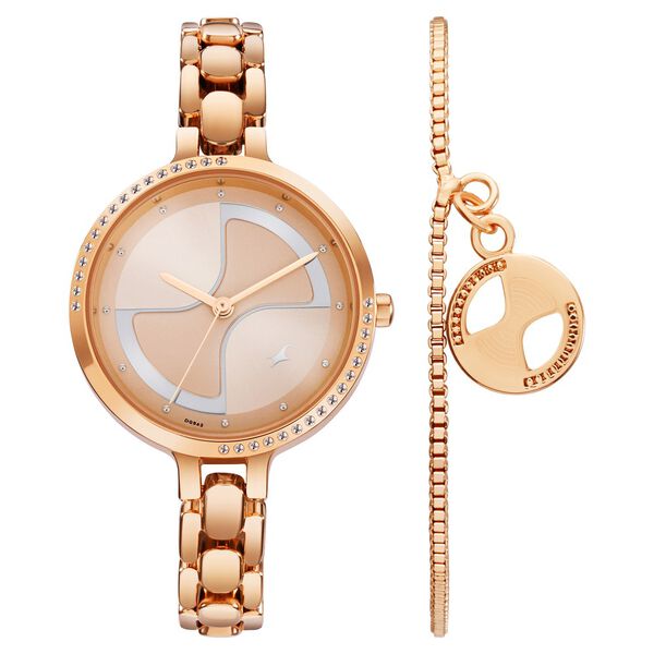 Fastrack Pulse Quartz Analog Rose Gold Dial Metal Strap Watch For Girls - image number 0