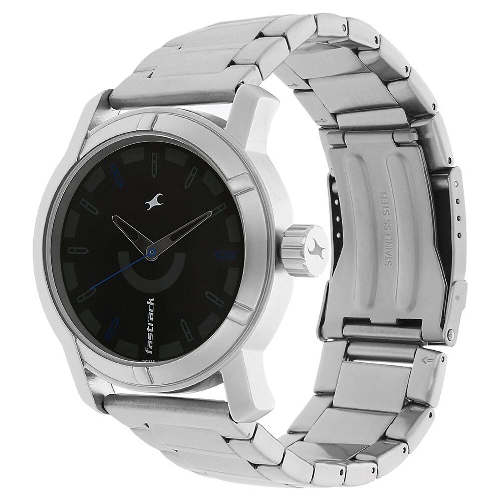 Fastrack Quartz Analog Black Dial Stainless Steel Strap Watch for Guys
