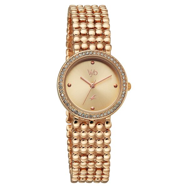 Vyb Iconique By Fastrack Quartz Analog Pink Dial Rose Gold Metal Strap Watch For Girls - image number 2