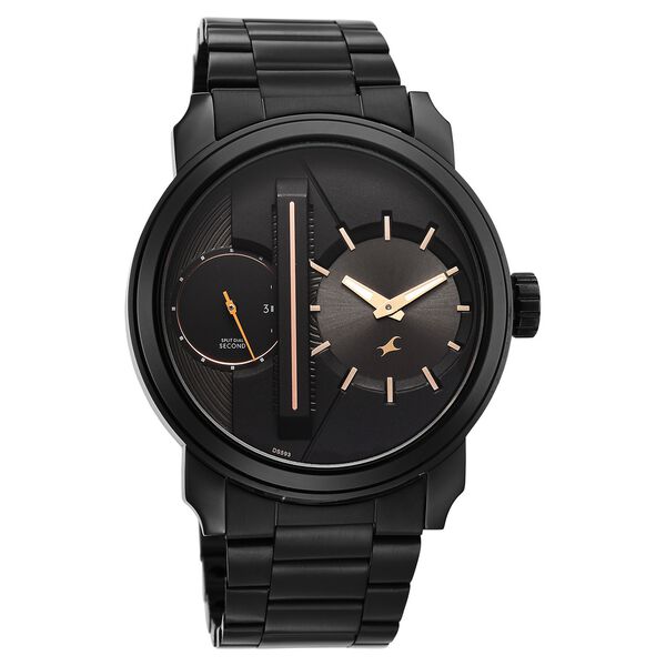 Fastrack Pulse IV Dual Time Analog Watch with Black Dial & Black Stainless Steel Strap For Guys - image number 1