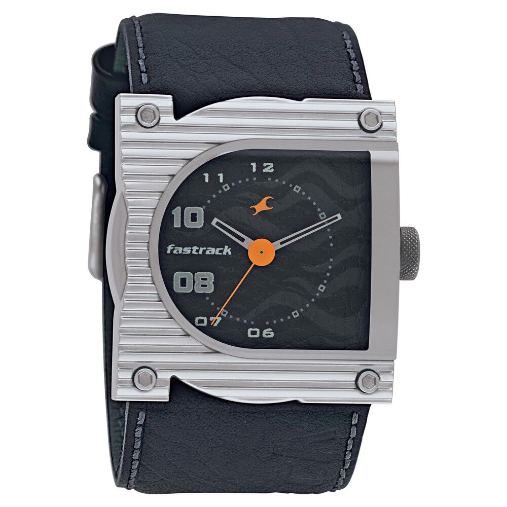 Fastrack Quartz Analog Black Dial Leather Strap Watch for Guys