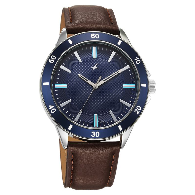 Fastrack Stunners X Quartz Analog Blue Dial Leather Strap Watch For Guys