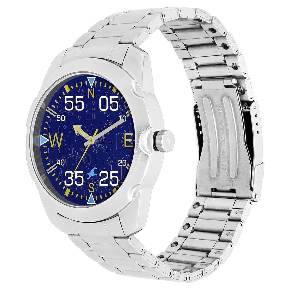 Buy Online Fastrack Road Trip Quartz Analog Blue Dial Stainless Steel Strap Watch for Guys nm3123sm06 Fastrack