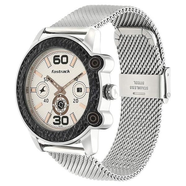 Fastrack Denim Quartz Analog with Day and Date Beige Dial Stainless Steel Strap Watch for Guys - image number 2