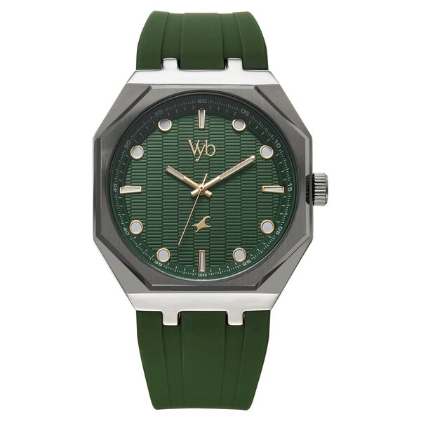 Vyb Rebel By Fastrack Quartz Analog Green Dial Silicone Strap Watch For Guys - image number 2