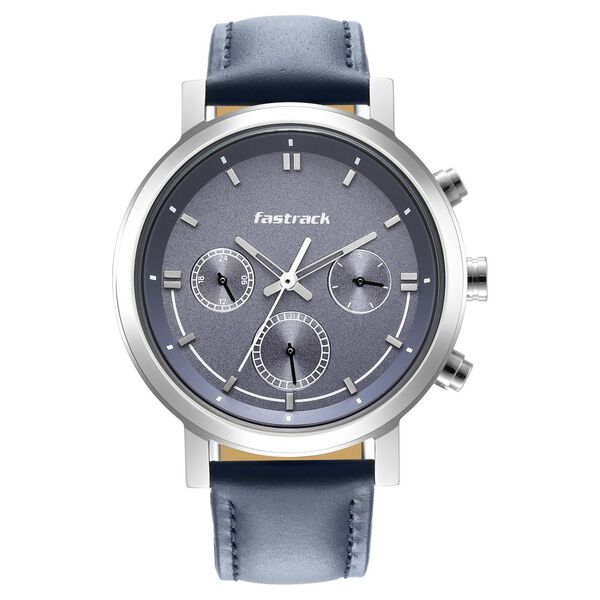 Fastrack Tick Tock Quartz Multifunction Blue Dial Leather Strap Watch for Guys - image number 2