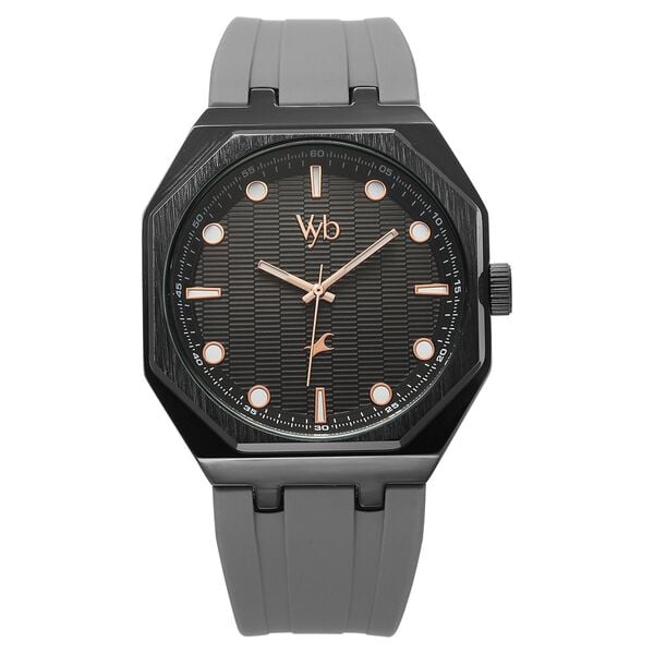 Vyb Rebel By Fastrack Quartz Analog Black Dial Grey Silicone Strap Watch For Guys - image number 1