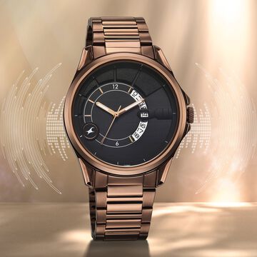 Fastrack Groove Quartz Analog with Date Black Dial Brown Stainless Steel Strap Watch For Guys