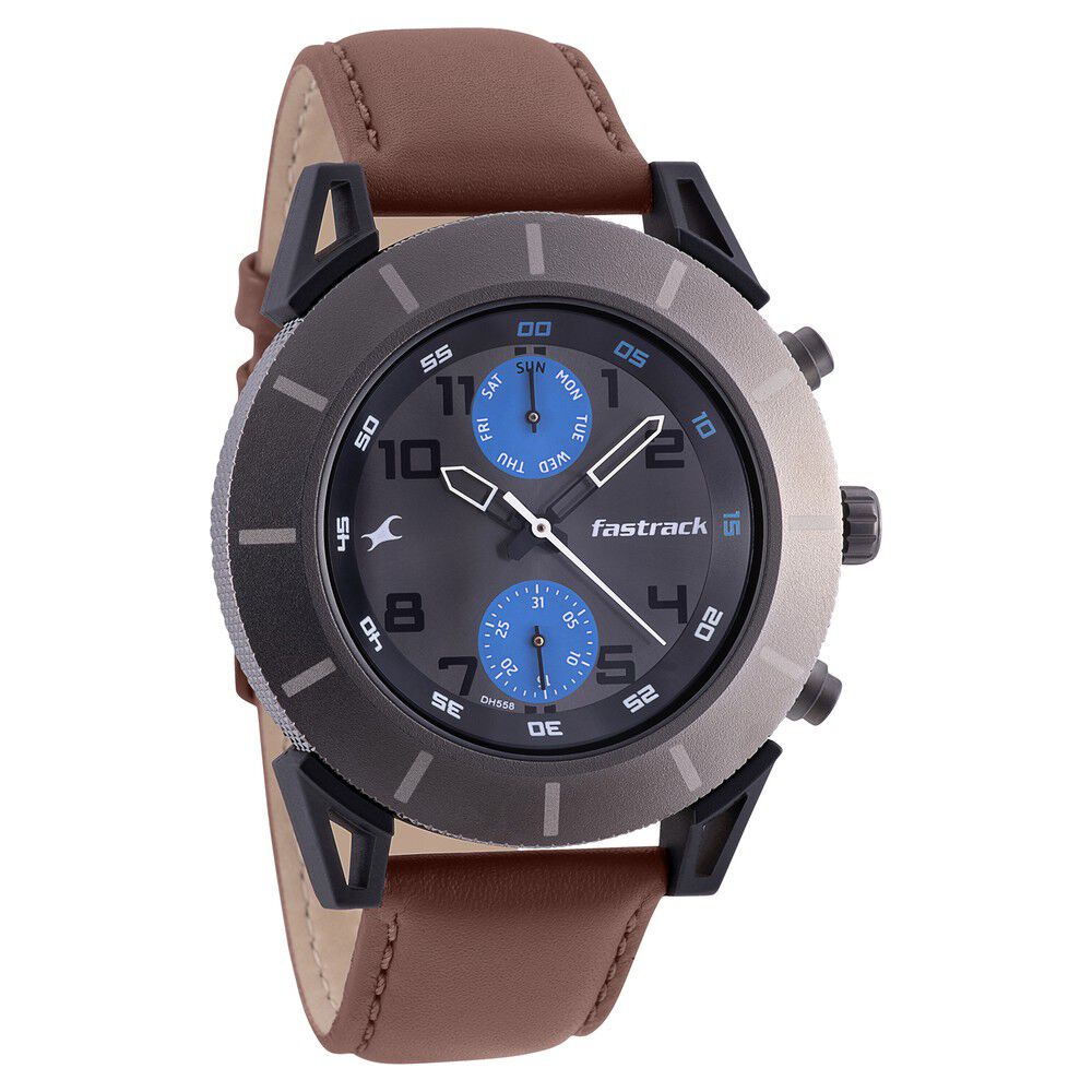 Buy Online Fastrack Quartz Analog Anthracite Dial Leather Strap
