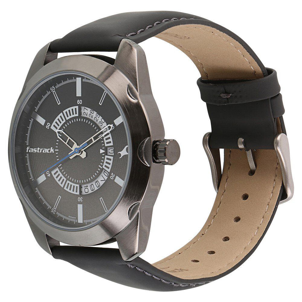 Fastrack All Nighters Quartz Analog Black Dial Leather Strap Watch