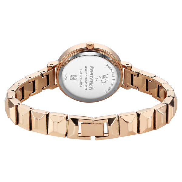 Vyb Enigma By Fastrack Quartz Analog Green Dial Rose Gold Metal Strap Watch For Girls - image number 6