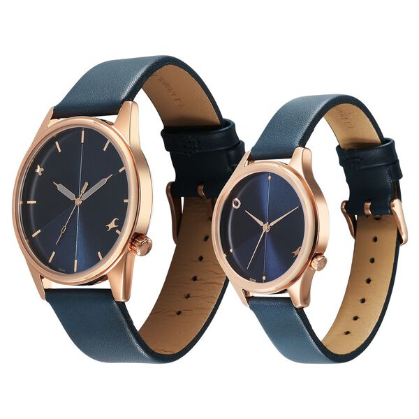 Fastrack Mixmatched Quartz Analog Blue Dial With Blue Leather Strap Watch For Couple - image number 2