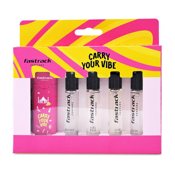 Fastrack Discovery Perfume for Women | Best for travel & for gift | 8 ml x 4 Premium Scents- Girl Boss, Lush, Celeb & Wander | Fresh & Woody | 32 ml - image number 0