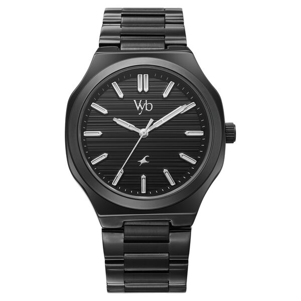 Vyb Horizon By Fastrack Quartz Analog Black Dial Black Stainless Steel Strap Watch For Guys - image number 0
