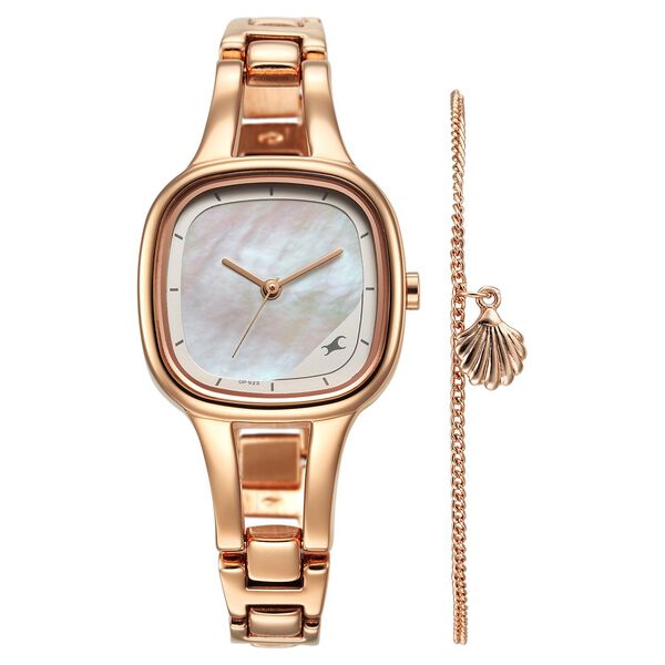 Fastrack Pulse Quartz Analog Mother Of Pearl Dial Rose Gold Metal Strap Watch For Girls - image number 0
