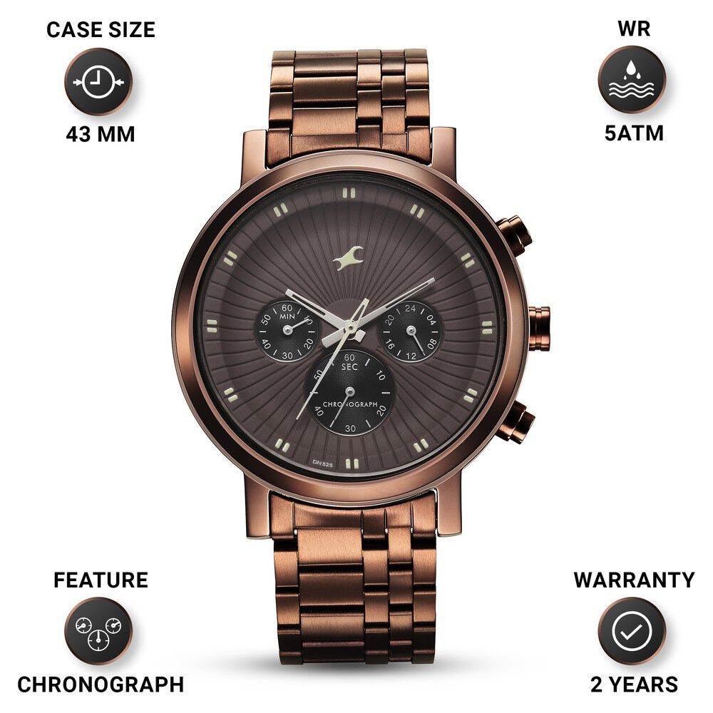 Fastrack Kronos Multifunction Brown Dial Stainless Steel Strap