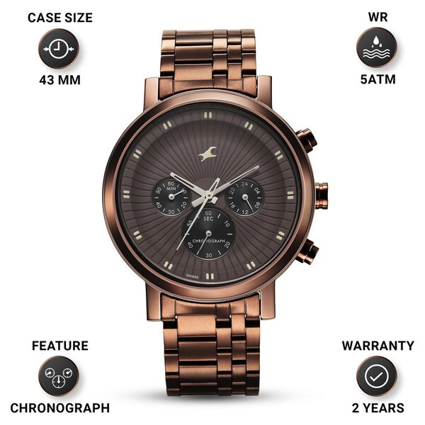 Fastrack Kronos Multifunction Brown Dial Stainless Steel Strap Watch for Guys - image number 2
