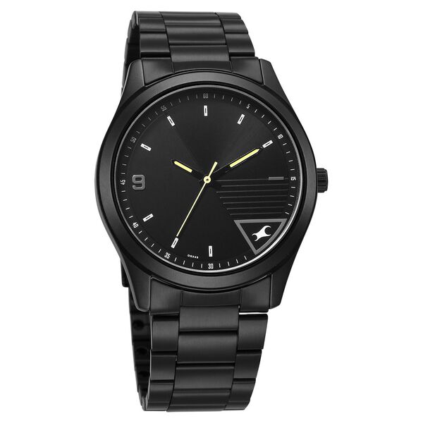 Fastrack Stunners Quartz Analog Black Dial Black Metal Strap Watch For Guys - image number 1