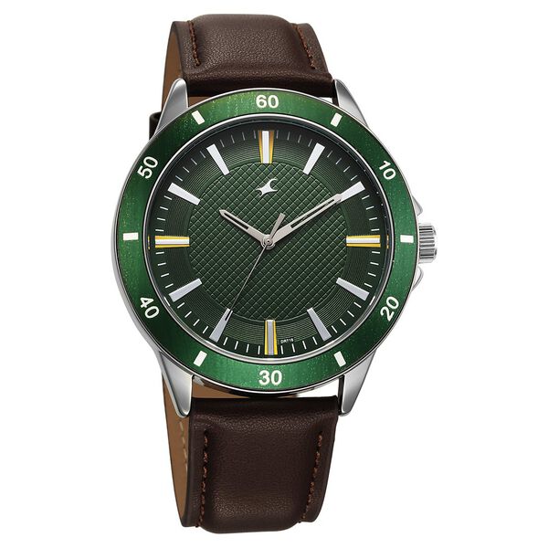 Fastrack Stunners X Quartz Analog Green Dial Leather Strap Watch For Guys - image number 1